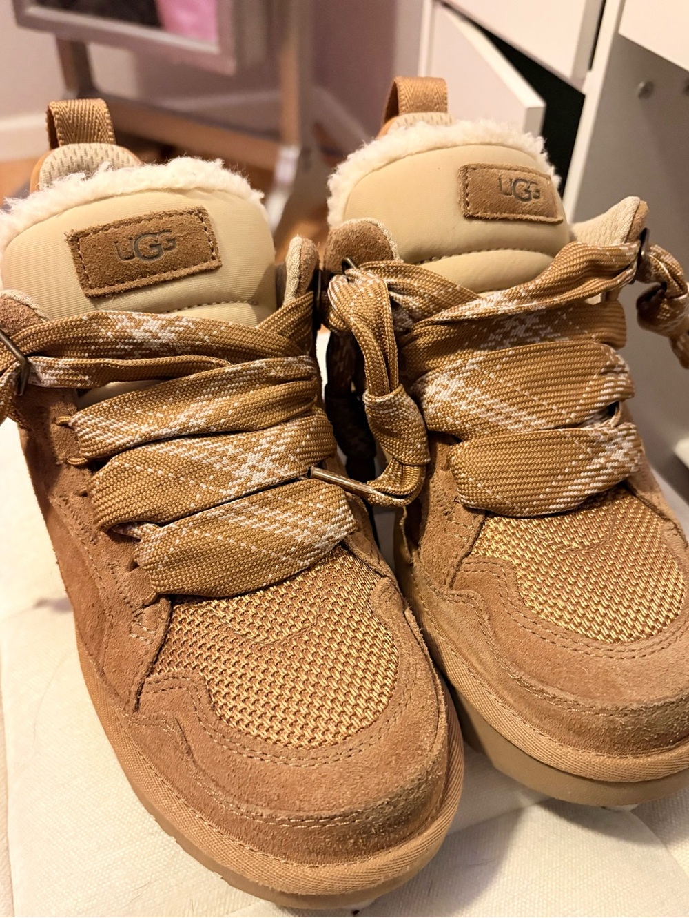 UGG Kids' Tan Lace-Up Cozy Sneakers
